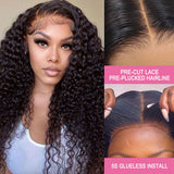 Perruques bouclées profondes en cheveux humains, découpées, sans colle, 6x4, en dentelle suisse Skin Melt, pré-épilées, prêtes à porter