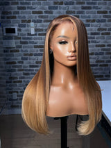 Perruque Lace Front Cheveux Humains Ombrés Marron à Blond Miel avec Mèches 13x4|13x6