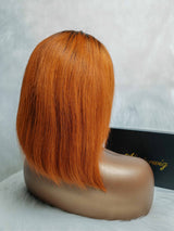 {DERNIÈRE-PIÈCE-EN-STOCK} Perruque Bob Cheveux Humains Ombrés Roux en Dentelle Transparente 13x4