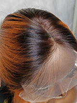 {DERNIÈRE-PIÈCE-EN-STOCK} Perruque Bob Cheveux Humains Ombrés Roux en Dentelle Transparente 13x4