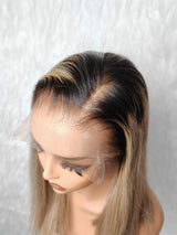 {DERNIÈRE-CHANCE-DE-LIQUIDATION} Perruque Lace Frontale 13x6 HD en Cheveux Naturels avec Dégradé Blond et Ligne de Cheveux Délicate