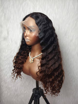 {LAST-PIECE-CLEARANCE} 360 Transparent Lace Invisible Strap Ombre Brown Loose Wave Human Hair Lace Wig