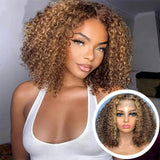 Imana | Perruque Bob bouclée Highlight en cheveux humains vierges 13x6 avec dentelle frontale
