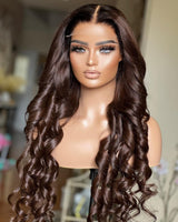 Octavia | Perruque Lace Front à Cheveux Naturels Ondulés et Pré-épilés, Marron Ombré