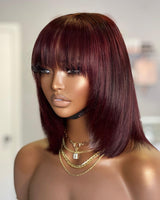 Sarah | Perruque Lace BOB Cheveux Naturels Pré-plumés Effilés 99J avec Frange