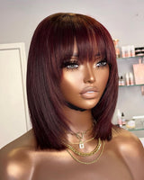 Sarah | Perruque Lace BOB Cheveux Naturels Pré-plumés Effilés 99J avec Frange