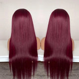 {50 % de réduction} Perruque Lace Front 5x5 Pré-coupée 99J Bordeaux Sans Colle Cheveux Humains