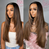 13x6 / 9x6 Fitted Cap Layered Ombre Highlight Lace Front Wig