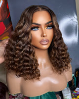 Perruque Ombre Bob Ondulée Mèche Faite de Cheveux Humains, Pré-Épilée à 250%, Perruque Lace Front