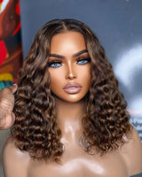 Perruque Ombre Bob Ondulée Mèche Faite de Cheveux Humains, Pré-Épilée à 250%, Perruque Lace Front