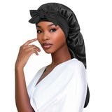 Bonnet de nuit pour femme - Bords larges, élastique, avec de longues sangles - Idéal pour cheveux longs
