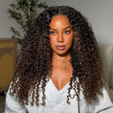 Perruque Lace Front sans colle 13x6 Fitted Cap, fonte de la dentelle, Ombrée Marron, Boucles Birmanes