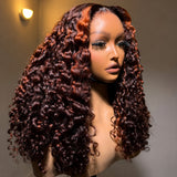 Perruque bouclée birmane pré-épilée 13x4/13x6 en cheveux naturels Ginger Highlight avec dentelle frontale