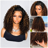 Perrque Lace Front sans colle 13x6 Bonnet ajusté sur mesure, avec effet peau fondue et boucles "Wand Curls" couleur mèches.