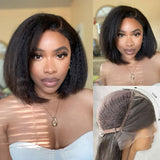 {Vente Exceptionnelle} Perruque Lace Frontale 13x6 3D Cheveux Humains Pré-épilés Kinky Bob Effet Peau Fonte