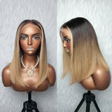 13x6 Knot-Free/9x6 Drawstring Human Hair Honey Latte Ombre Straight Bob Wig