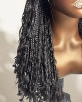 Perruque bandeau invisible en dentelle complète tressée avec tresses sans nœuds bohèmes en mélange de cheveux humains