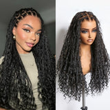 Perruque bandeau invisible en dentelle complète tressée avec tresses sans nœuds bohèmes en mélange de cheveux humains