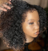 Perruque frontale en dentelle naturelle frisée/4C, bordure fondue sur la peau, cheveux afro crépus