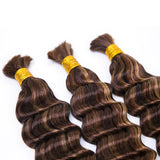 Mélange de couleurs #4/#27/#30 Cheveux en vrac Extension de cheveux humains pour tresses sans nœuds bohèmes Ondulations profondes
