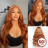 {50% de réduction} Perruque Lace Front 13x4 Cheveux Humains Ondulés Cuivré Marron