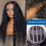 Perruques bouclées avec closure en cheveux naturels, sans colle, avec bonnet respirant, effet "peau fondue", en dentelle suisse, pré-épilées.