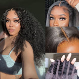 Perruques bouclées avec closure en cheveux naturels, sans colle, avec bonnet respirant, effet "peau fondue", en dentelle suisse, pré-épilées.