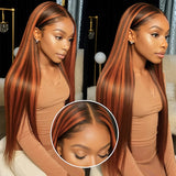 Perruque Lace Frontale Raide 13x4/13x6 en Cheveux Humains Pré-épilés avec Mèches Blanches Gingembre