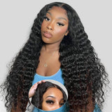 Perruque Deep Wave avec Bonnet Dôme à Cordon Amélioré, 3D Ajusté et Fermeture en Dentelle HD Prédécoupée