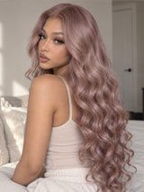 13x4/13x6 Dusty Rose Blonde Human Hair Wavy Lace Frontal Wig