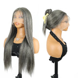Perruque Lace Front lisse en cheveux humains poivre et sel 13x4/5x5