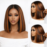 Perruque Bob Ombrée Gingembre Mèches 250% Cheveux Humains Pré-épilés Perruques Lace Front