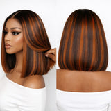 Perruque Bob Ombrée Gingembre Mèches 250% Cheveux Humains Pré-épilés Perruques Lace Front