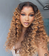Perruque Lace Frontale Cheveux Humains Blonds Ombrés 13x4/13x6 Pré-Plumée, Boucles Souples