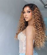 Perruque Lace Frontale Cheveux Humains Blonds Ombrés 13x4/13x6 Pré-Plumée, Boucles Souples