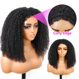 Demi-perruque 3 en 1 à cordon, bouclée kinky avec bord frisé, perruque en cheveux naturels sans colle