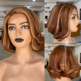 Perruque Lace Front Ondulée Courte et Pré-coiffée en Cheveux Humains avec Mèches 13x4|13x6