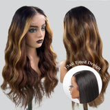 Péruque Lace Front 13x6 Sans Colle avec Bonnet Ajusté Effet Fondu Teintée Ombré avec Mèches Blanches
