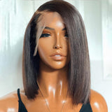 Perruque Bob Lisse Courte en Cheveux Humains, Prédécoupée, Dentelle Frontale Complète 13x6 / 13x4