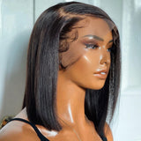 Perruque Bob Lisse Courte en Cheveux Humains, Prédécoupée, Dentelle Frontale Complète 13x6 / 13x4
