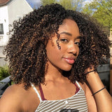 Demi-perruque bouclée 3 en 1 avec cordon de serrage, perruque en cheveux humains sans colle, bouclée et crépue, effet ombré