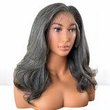 Perruque Lace Front Ondulée Cheveux Humains Poivre et Sel 13x4/5x5