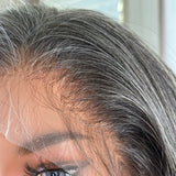 Perruque Lace Front Ondulée Cheveux Humains Poivre et Sel 13x4/5x5