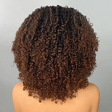 Demi-perruque bouclée 3 en 1 avec cordon de serrage, perruque en cheveux humains sans colle, bouclée et crépue, effet ombré