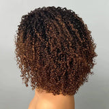 Demi-perruque bouclée 3 en 1 avec cordon de serrage, perruque en cheveux humains sans colle, bouclée et crépue, effet ombré