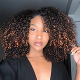 Demi-perruque bouclée 3 en 1 avec cordon de serrage, perruque en cheveux humains sans colle, bouclée et crépue, effet ombré