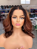 Perruque frontale ondulée en dentelle Skin Melt 13x6, préformée en M, Lagos Hairline, Ombré brun miel