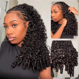 Demi-perruque réversible avec cordon de serrage, boucles birmanes aux pointes frisées, perruque sans colle en cheveux humains
