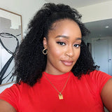 Demi-perruque réversible avec cordon de serrage, cheveux humains crépus afro, sans colle