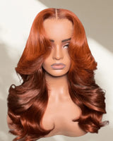 {Vente Flash} Perruque Lace Transparente 4X4/13x4 250% Cheveux Humains Ondulés Perruque Ombrée Roux